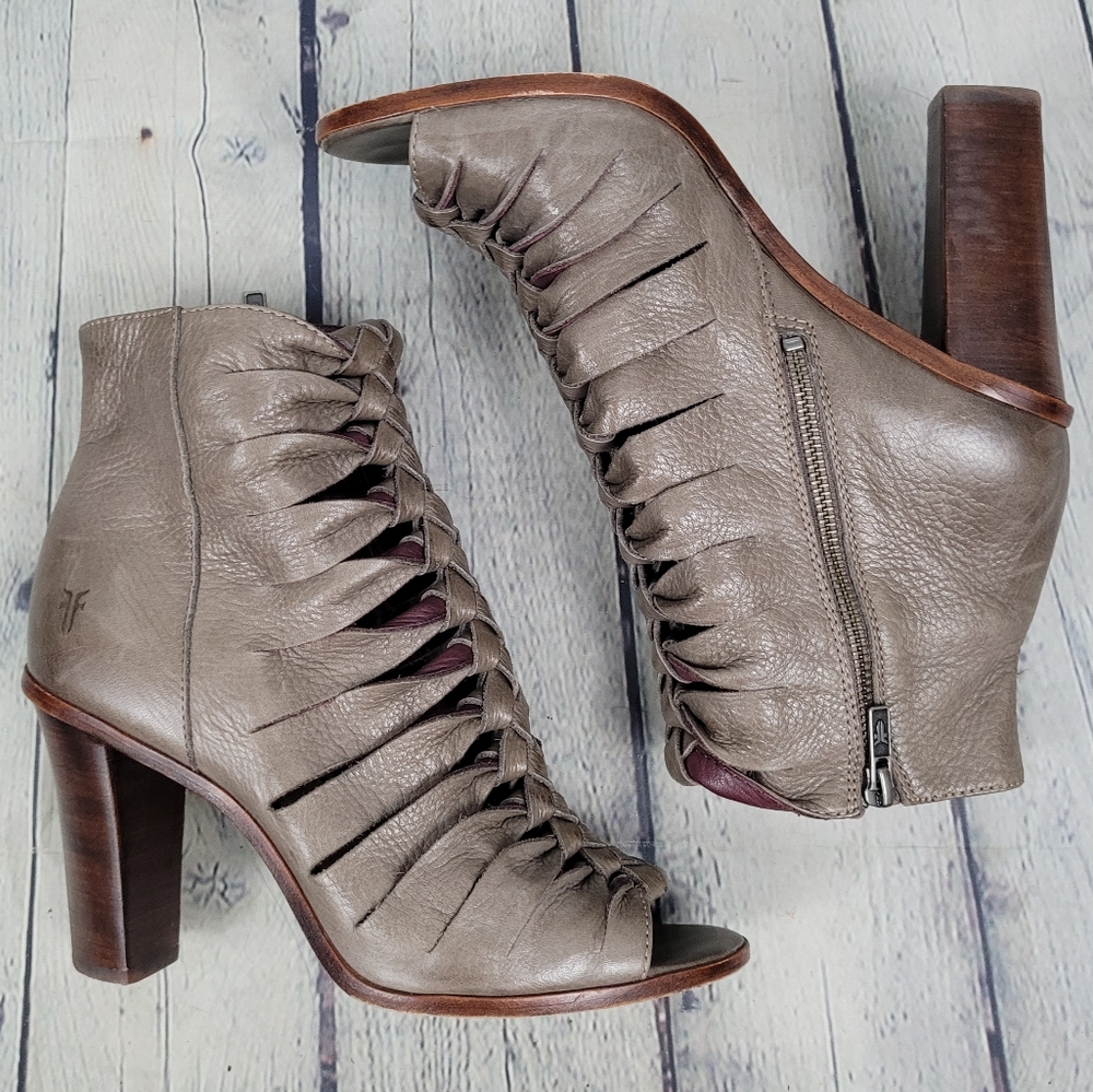 FRYE | Sofia braided leather peep toe high heel shoes